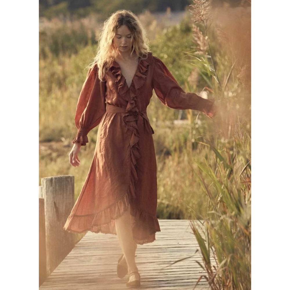 Doen marine belted poet dress brown tan - Picture 11 of 13
